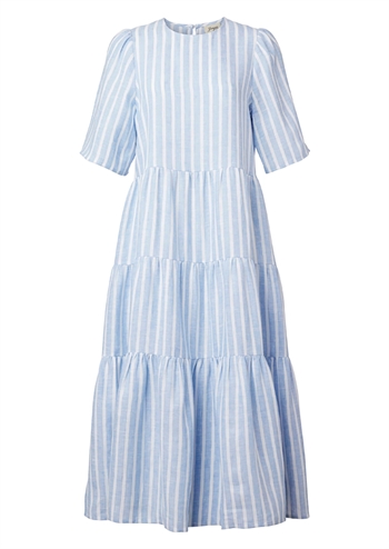 Stribet lyseblå og hvid kortærmet kjole med god pasform fra Jumperfabriken